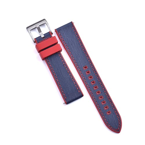 BQAXUREW EDVENA Fluorkautschuk-Leder-Uhrenarmband, 20 Mm, 22 Mm, Hybrid-FKM-Uhrenarmband, Schnellverschluss-Armband For Herren-Taucheruhren(Red-Blue 1,22mm) von BQAXUREW