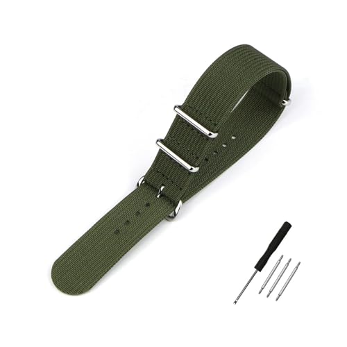 BQAXUREW EDVENA Geripptes Uhrenarmband 16 mm 20 mm 22 mm 18 mm 19 mm 24 mm Robuste Nylonbänder Retro-Uhrenarmband Geflochtene ballistische Stoffbänder(ARMY GREEN,22mm) von BQAXUREW