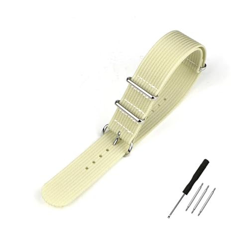 BQAXUREW EDVENA Geripptes Uhrenarmband 16 mm 20 mm 22 mm 18 mm 19 mm 24 mm Robuste Nylonbänder Retro-Uhrenarmband Geflochtene ballistische Stoffbänder(BEIGE,18mm) von BQAXUREW