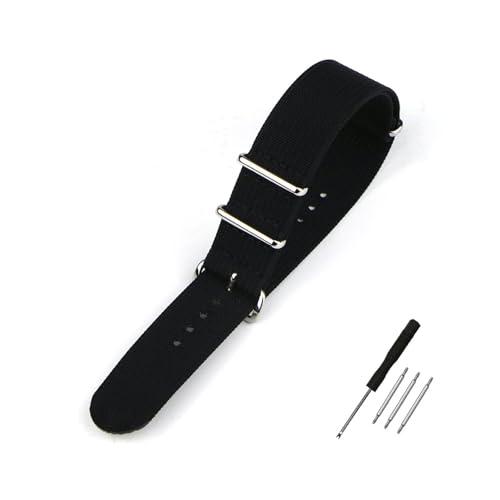 BQAXUREW EDVENA Geripptes Uhrenarmband 16 mm 20 mm 22 mm 18 mm 19 mm 24 mm Robuste Nylonbänder Retro-Uhrenarmband Geflochtene ballistische Stoffbänder(BLACK,22mm) von BQAXUREW