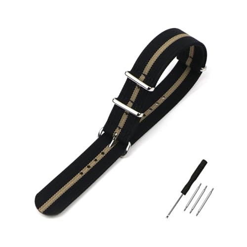 BQAXUREW EDVENA Geripptes Uhrenarmband 16 mm 20 mm 22 mm 18 mm 19 mm 24 mm Robuste Nylonbänder Retro-Uhrenarmband Geflochtene ballistische Stoffbänder(BLACK KHAKI,18mm) von BQAXUREW