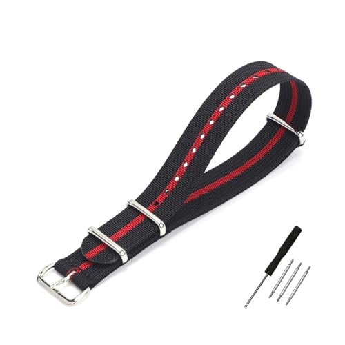 BQAXUREW EDVENA Geripptes Uhrenarmband 16 mm 20 mm 22 mm 18 mm 19 mm 24 mm Robuste Nylonbänder Retro-Uhrenarmband Geflochtene ballistische Stoffbänder(BLACK RED,20mm) von BQAXUREW