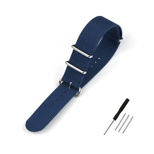 BQAXUREW EDVENA Geripptes Uhrenarmband 16 mm 20 mm 22 mm 18 mm 19 mm 24 mm Robuste Nylonbänder Retro-Uhrenarmband Geflochtene ballistische Stoffbänder(BLUE,16mm) von BQAXUREW