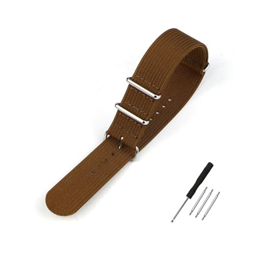 BQAXUREW EDVENA Geripptes Uhrenarmband 16 mm 20 mm 22 mm 18 mm 19 mm 24 mm Robuste Nylonbänder Retro-Uhrenarmband Geflochtene ballistische Stoffbänder(BROWN,16mm) von BQAXUREW