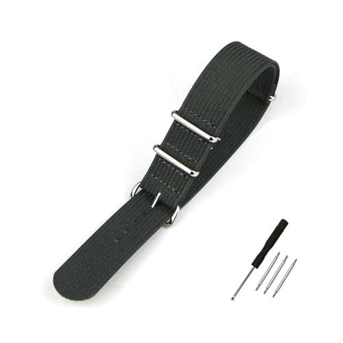 BQAXUREW EDVENA Geripptes Uhrenarmband 16 mm 20 mm 22 mm 18 mm 19 mm 24 mm Robuste Nylonbänder Retro-Uhrenarmband Geflochtene ballistische Stoffbänder(DRAK GRAY,20mm) von BQAXUREW