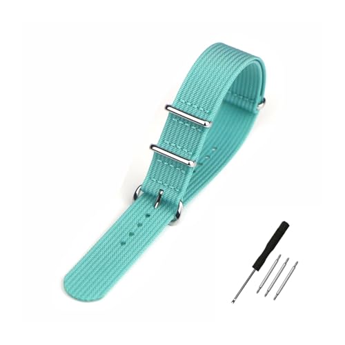 BQAXUREW EDVENA Geripptes Uhrenarmband 16 mm 20 mm 22 mm 18 mm 19 mm 24 mm Robuste Nylonbänder Retro-Uhrenarmband Geflochtene ballistische Stoffbänder(TEAL BLUE,19mm) von BQAXUREW