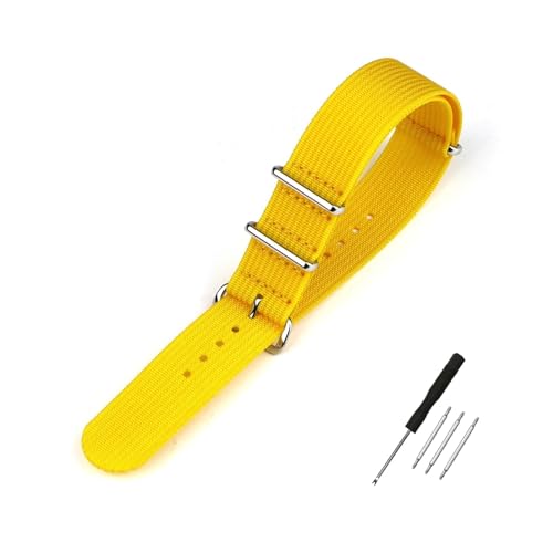 BQAXUREW EDVENA Geripptes Uhrenarmband 16 mm 20 mm 22 mm 18 mm 19 mm 24 mm Robuste Nylonbänder Retro-Uhrenarmband Geflochtene ballistische Stoffbänder(YELLOW,20mm) von BQAXUREW