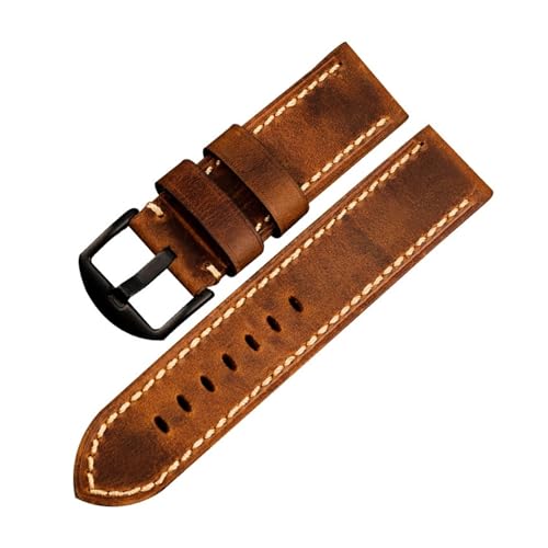 BQAXUREW EDVENA Handgefaltetes italienisches Lederarmband. 24 mm handgefertigtes Lederarmband for Herren, kompatibel mit der Bronzeuhr PAM111 441(B Brack buckle,23mm) von BQAXUREW