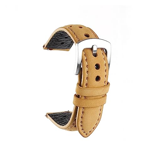 BQAXUREW EDVENA Hochwertiges Lederarmband 20 Mm 22 Mm Retro Handgefertigtes Poröses Armband Khaki Braun Armband Gürtel 18 19 20 22 Mm Uhrenzubehör(Khaki,19mm) von BQAXUREW