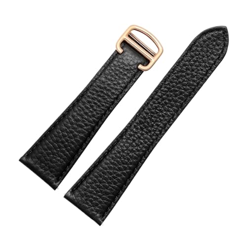 BQAXUREW EDVENA Kompatibel mit Uhrenarmband, kompatibel mit Tank London Lychee, strukturiertes Rindsleder-Armband for Herren und Damen, Band 17 20 22 23 24 25 mm(Black-rose gold,23mm) von BQAXUREW