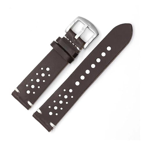 BQAXUREW EDVENA Kuh Lederband Poröse Uhr Band 18mm 20mm 22mm Uhr Armband Zubehör Hohl Design Männer Armband Ersatz Gürtel(Dark Coffee,18mm) von BQAXUREW