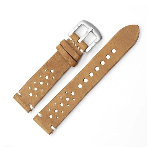 BQAXUREW EDVENA Kuh Lederband Poröse Uhr Band 18mm 20mm 22mm Uhr Armband Zubehör Hohl Design Männer Armband Ersatz Gürtel(Yellow,20mm) von BQAXUREW