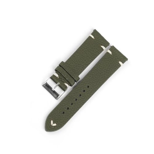 BQAXUREW EDVENA Litschi Muster Design Kuh Leder Uhr Band 16-22mm Handgemachte Nähte Strap Uhren Zubehör Ersetzen Männer Frauen Armband(ArmyGreen,17mm) von BQAXUREW