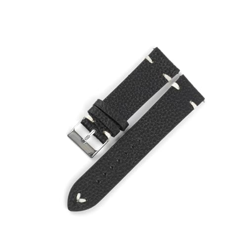 BQAXUREW EDVENA Litschi Muster Design Kuh Leder Uhr Band 16-22mm Handgemachte Nähte Strap Uhren Zubehör Ersetzen Männer Frauen Armband(Black,16mm) von BQAXUREW