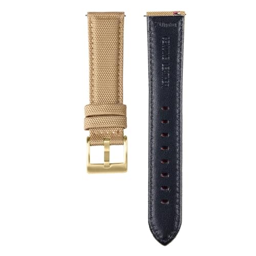 BQAXUREW EDVENA Nylon Echtleder Armband 20mm 22mm Schnellverschluss Uhrenarmband Herren Damen Armband Blau Armeegrün Uhrenarmband Ersatz(Khaki-Gold,22mm) von BQAXUREW