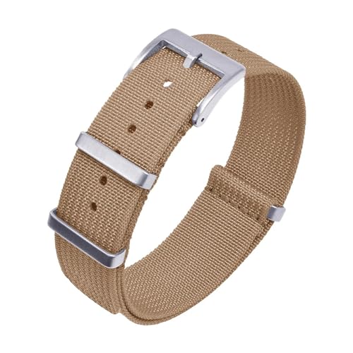 BQAXUREW EDVENA Nylon-Uhrenarmband, geripptes Armband, 20 mm, 22 mm, for Stoff-Ersatz-Uhrenarmband-Zubehör(Khaki,22mm) von BQAXUREW