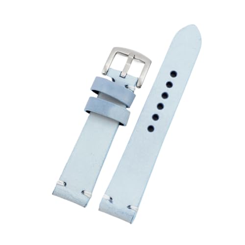 BQAXUREW EDVENA Öl Wachs Uhrenarmband 20mm 22mm Echtes Leder Handgefertigtes Uhrenarmband Herren Damen Armbanduhr Armbandstärke 4MM(Light blue,20mm) von BQAXUREW