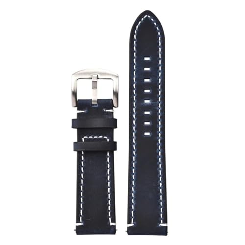 BQAXUREW EDVENA Retro-Armband Aus Echtem Leder, Handgefertigt, Crazy Horse Skin, Rindsleder, 18 Mm, 20 Mm, 22 Mm, 24 Mm, Hochwertiges Herren-Uhrenarmband(Blue-silver buckle,20mm) von BQAXUREW