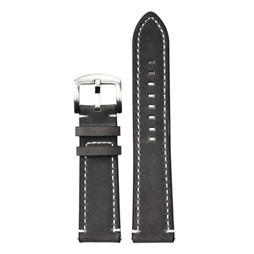 BQAXUREW EDVENA Retro-Armband Aus Echtem Leder, Handgefertigt, Crazy Horse Skin, Rindsleder, 18 Mm, 20 Mm, 22 Mm, 24 Mm, Hochwertiges Herren-Uhrenarmband(Gray-silver buckle,18mm) von BQAXUREW