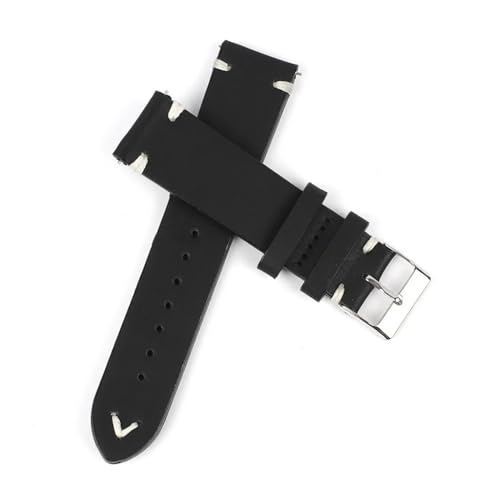 BQAXUREW EDVENA Retro Kuh Leder Armband 18mm 20mm 22mm 24mm Männer Armband Handgemachte Nähte Armband Ersatz Gürtel(Black-white line,20mm) von BQAXUREW