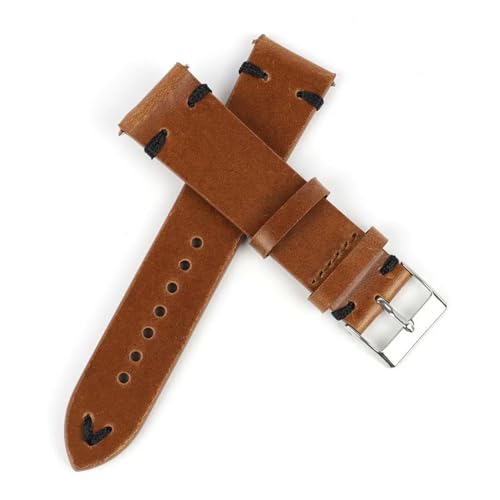 BQAXUREW EDVENA Retro Kuh Leder Armband 18mm 20mm 22mm 24mm Männer Armband Handgemachte Nähte Armband Ersatz Gürtel(Brown-black line,24mm) von BQAXUREW