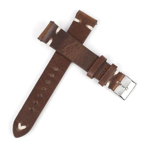 BQAXUREW EDVENA Retro Kuh Leder Armband 18mm 20mm 22mm 24mm Männer Armband Handgemachte Nähte Armband Ersatz Gürtel(Coffee-white line,20mm) von BQAXUREW