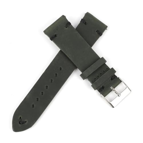 BQAXUREW EDVENA Retro Kuh Leder Armband 18mm 20mm 22mm 24mm Männer Armband Handgemachte Nähte Armband Ersatz Gürtel(Green-black line,18mm) von BQAXUREW