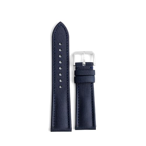 BQAXUREW EDVENA Rindsleder + Oxford-Uhrenarmband, Canvas-Stoff, 18 Mm, 19 Mm, 20 Mm, 21 Mm, 22 Mm, 23 Mm, 24 Mm, For Herren Und Damen, Wasserdichtes Armband(Blue-blue line,23mm) von BQAXUREW