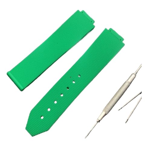 BQAXUREW EDVENA Rot Schwarz Weiß Braun Grün Armband Kompatibel Mit Hublot Armband Damen Gummi Silikon Uhrenarmband 15 * 21mm Logo Auf Schmetterlingswerkzeugen(21X15mm Green,With silver buckle) von BQAXUREW