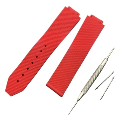 BQAXUREW EDVENA Rot Schwarz Weiß Braun Grün Armband Kompatibel Mit Hublot Armband Damen Gummi Silikon Uhrenarmband 15 * 21mm Logo Auf Schmetterlingswerkzeugen(21X15mm Red,With silver buckle) von BQAXUREW