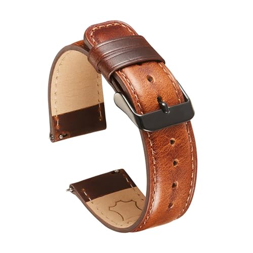 BQAXUREW EDVENA Schnellverschluss-Lederarmband, Handgefertigter Rindsledergürtel Mit Dornschließe Aus Stahl, Uhrenzubehör, Ölwachs-Uhrenarmband, 20 Mm, 22 Mm(Light Brown-Black,22mm) von BQAXUREW