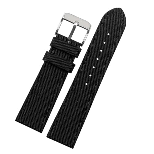 BQAXUREW EDVENA Uhrenarmband 19 mm 20 mm 22 mm 23 mm 24 mm Nylon-Lederarmband Herren wasserdichtes Canvas-Armband(A-black-silver,18mm) von BQAXUREW