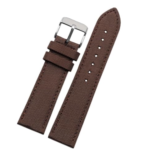 BQAXUREW EDVENA Uhrenarmband 19 mm 20 mm 22 mm 23 mm 24 mm Nylon-Lederarmband Herren wasserdichtes Canvas-Armband(A-brown-silver,23mm) von BQAXUREW