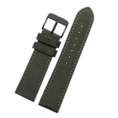 BQAXUREW EDVENA Uhrenarmband 19 mm 20 mm 22 mm 23 mm 24 mm Nylon-Lederarmband Herren wasserdichtes Canvas-Armband(A-green-balck,21mm) von BQAXUREW