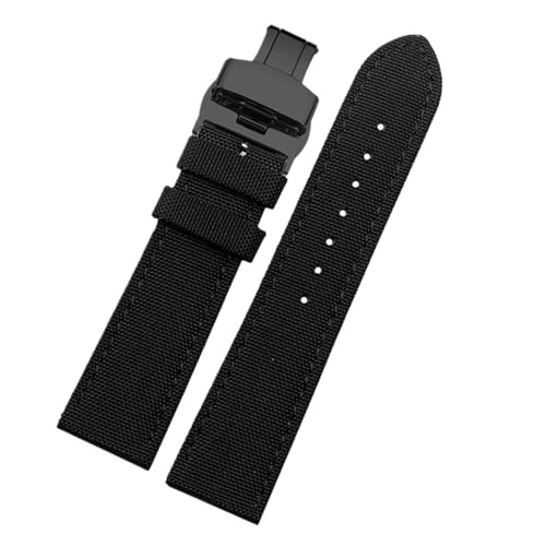 BQAXUREW EDVENA Uhrenarmband 19 mm 20 mm 22 mm 23 mm 24 mm Nylon-Lederarmband Herren wasserdichtes Canvas-Armband(B-black-black,22mm) von BQAXUREW