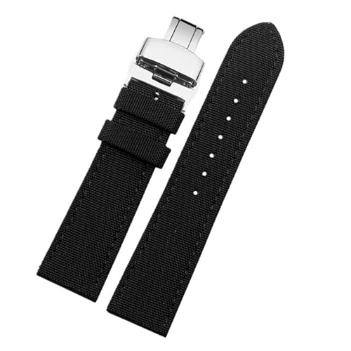 BQAXUREW EDVENA Uhrenarmband 19 mm 20 mm 22 mm 23 mm 24 mm Nylon-Lederarmband Herren wasserdichtes Canvas-Armband(B-black-siler,21mm) von BQAXUREW