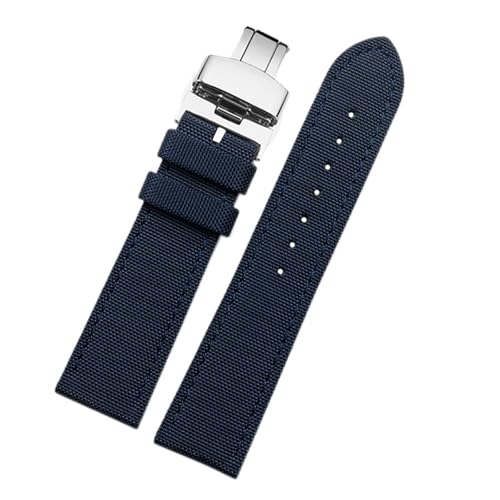 BQAXUREW EDVENA Uhrenarmband 19 mm 20 mm 22 mm 23 mm 24 mm Nylon-Lederarmband Herren wasserdichtes Canvas-Armband(B-blue-silver,19mm) von BQAXUREW