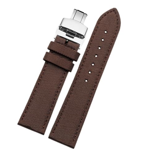 BQAXUREW EDVENA Uhrenarmband 19 mm 20 mm 22 mm 23 mm 24 mm Nylon-Lederarmband Herren wasserdichtes Canvas-Armband(B-brown-silver,24mm) von BQAXUREW