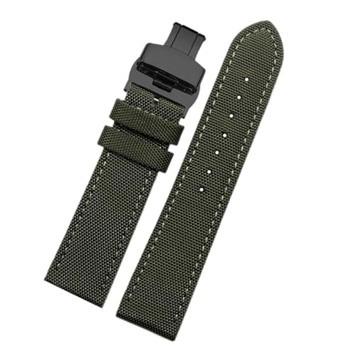 BQAXUREW EDVENA Uhrenarmband 19 mm 20 mm 22 mm 23 mm 24 mm Nylon-Lederarmband Herren wasserdichtes Canvas-Armband(B-green-balck,23mm) von BQAXUREW