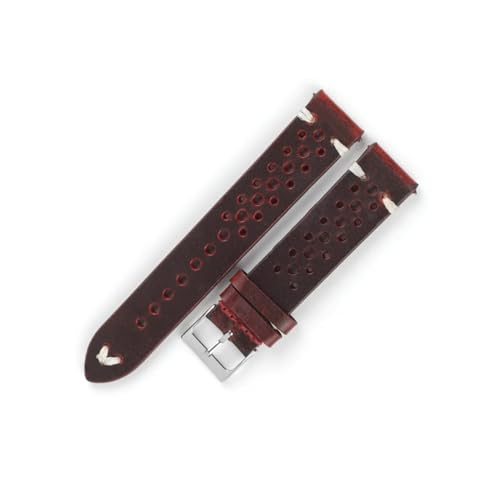 BQAXUREW EDVENA Vintage Crazy Horse Echtes Leder Armband 18mm 19mm 21mm Handgemachte Öl Wachs Armband Männer Frauen Armband Zubehör(Red_18mm) von BQAXUREW