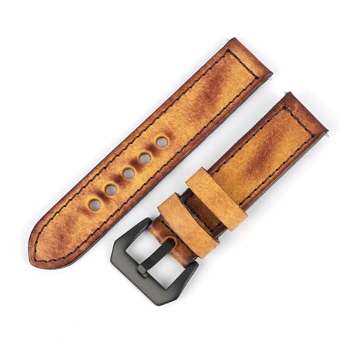 BQAXUREW EDVENA Vintage Echtleder Uhrenarmband 20mm 22mm 24mm Handgenähtes Herrenarmband Ersatz Kompatibel Mit Panerai(Tan with wire,24mm) von BQAXUREW
