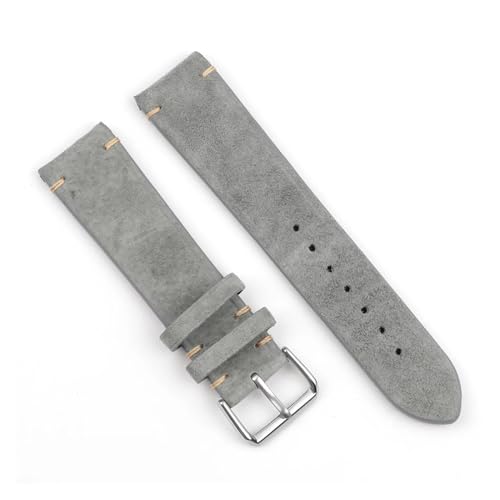 BQAXUREW EDVENA Vintage-Uhrenarmband Aus Wildleder, 18 Mm, 20 Mm, 22 Mm, 24 Mm, Handgefertigtes Näharmband For Herren Und Damen, Uhrenersatz(Gray no wire,18mm) von BQAXUREW