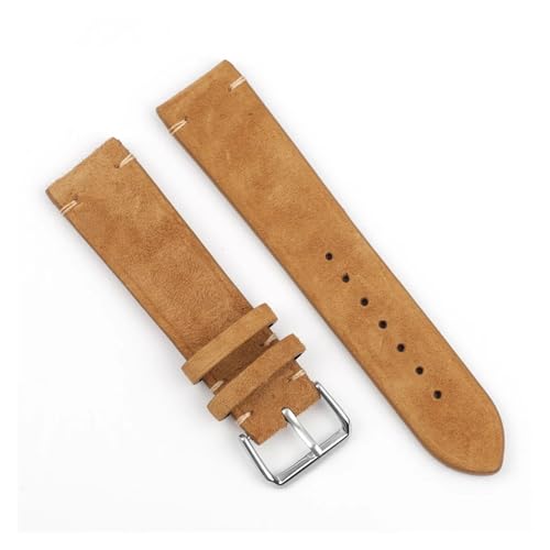 BQAXUREW EDVENA Vintage-Uhrenarmband Aus Wildleder, 18 Mm, 20 Mm, 22 Mm, 24 Mm, Handgefertigtes Näharmband For Herren Und Damen, Uhrenersatz(Tan no wire,18mm) von BQAXUREW