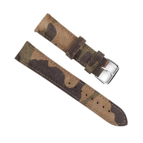 BQAXUREW EDVENA Wildleder-Uhrenarmband, 18 Mm, 20 Mm, 22 Mm, Handgefertigtes Vintage-Uhrenarmband, Braun, Grün, Ersatzgürtel For Uhrenzubehör(Camouflage brown,20mm) von BQAXUREW