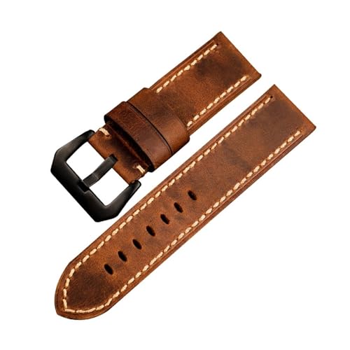 BQAXUREW EDVENA Handgefaltetes italienisches Lederarmband. 24 mm handgefertigtes Lederarmband for Herren, kompatibel mit der Bronzeuhr PAM111 441(A Brack buckle,22mm) von BQAXUREW