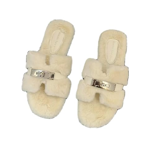 BQDPYZBD Hausschuhe Damenhaus Frauen Fuzzy Flusenlöschhäuser Slipper Schlafzimmer Winter Open Toy Plüsch Rutsche-cremefarben-37 von BQDPYZBD