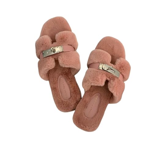 BQDPYZBD Hausschuhe Damenhaus Frauen Fuzzy Flusenlöschhäuser Slipper Schlafzimmer Winter Open Toy Plüsch Rutsche-rosa-39 von BQDPYZBD