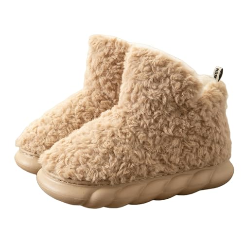 BQDPYZBD Hausschuhe Frauen Winter All-inclusive-hausschuhe Dick-locked Plüsch Warme High-top-baumwollschuhe-beige (schneestiefel)-38-39 von BQDPYZBD
