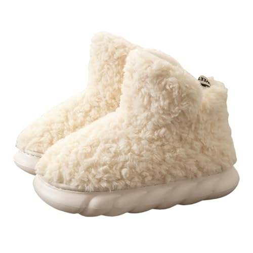 BQDPYZBD Hausschuhe Frauen Winter All-inclusive-hausschuhe Dick-locked Plüsch Warme High-top-baumwollschuhe-weiß (schneestiefel)-40-41 von BQDPYZBD