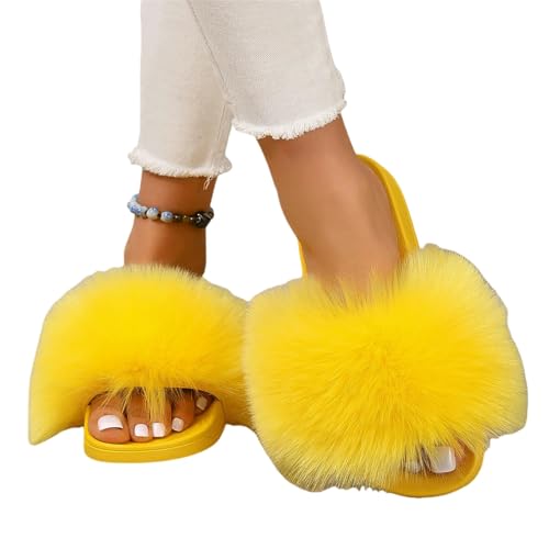 BQDPYZBD Hausschuhe Frauen Zu Hause Mit Dicker Locked Non-rutp-plüschschuhen Flip Flops-gelb-43 von BQDPYZBD